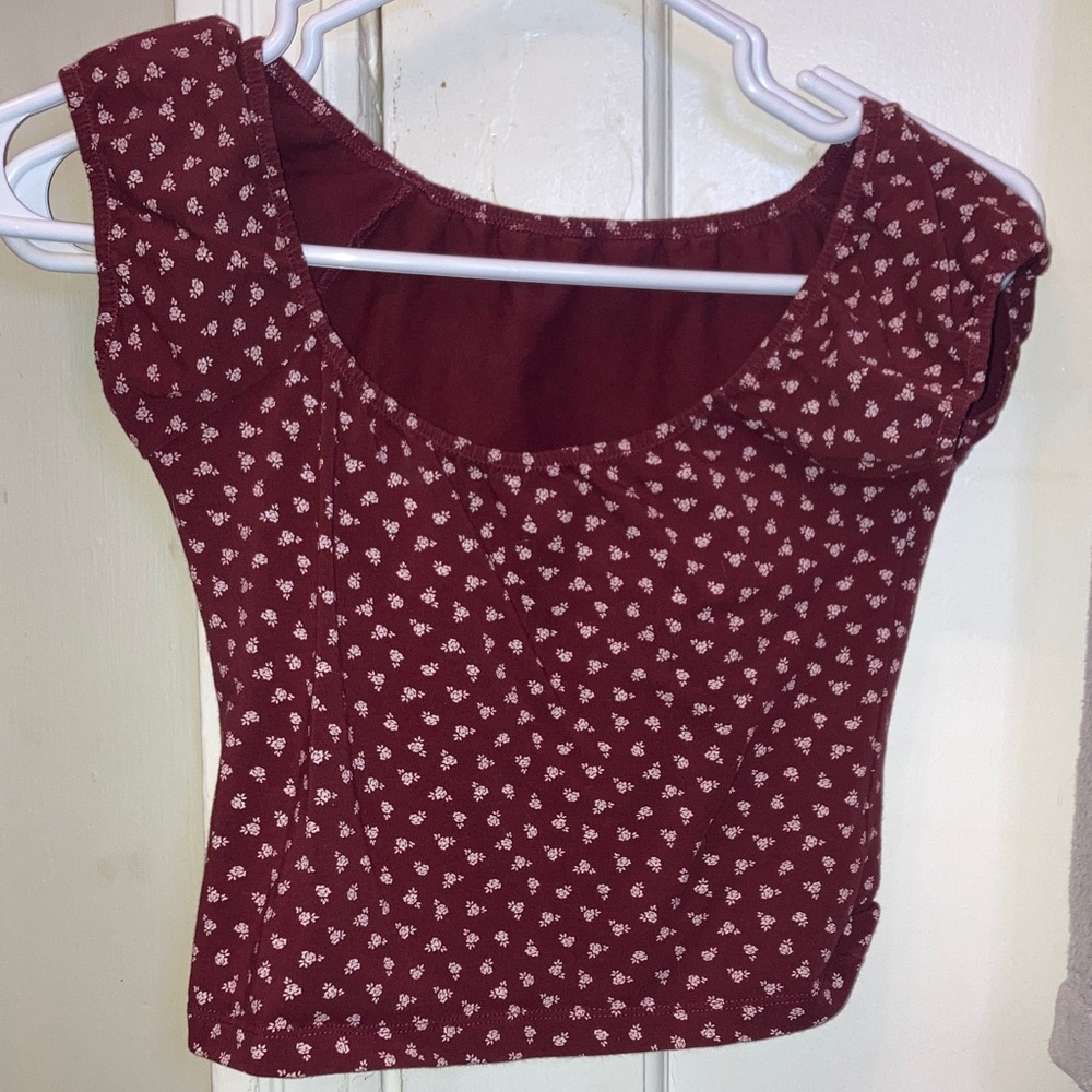 Brandy Melville Maroon Floral Crop Top